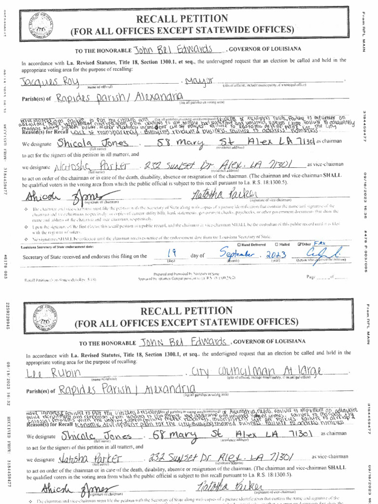 Alexandria Mayor Recall Petitions | PDF