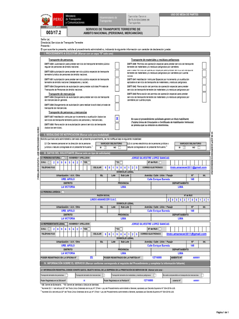 Solicitud de Autorización Transporte Terrestre | PDF | Transporte ...