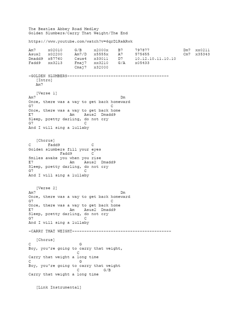 Abbey Road Medley Chords & Lyrics | PDF | Song Structure | Pop Songs