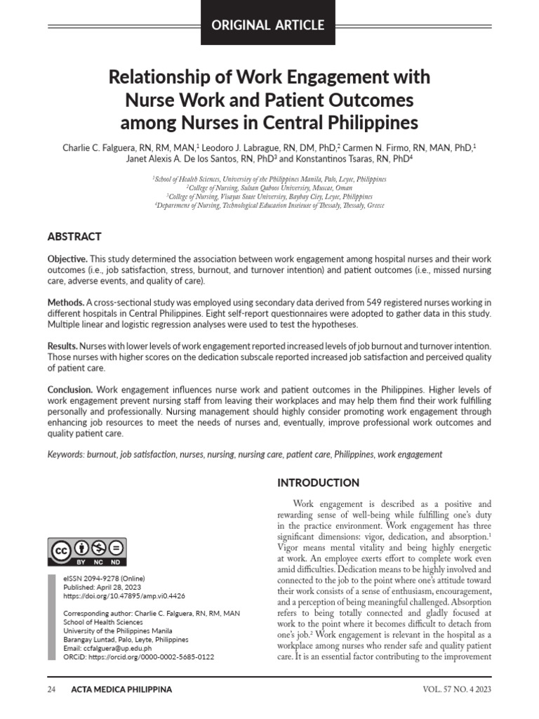 Work Engagement and Patient Outcomes in Nurses | PDF | Nursing | Job ...