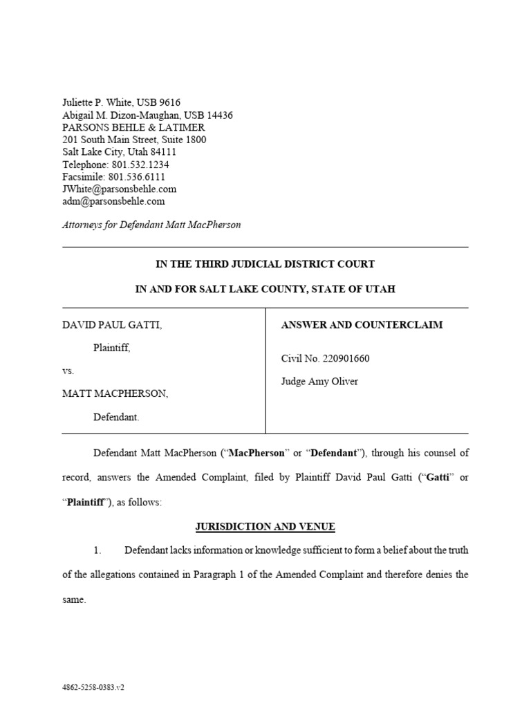 Matt MacPherson Legal Response in Utah | PDF | Defamation | Knowledge