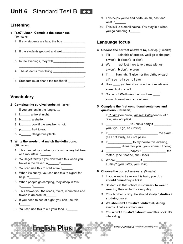Unit 6 Standard Test B | PDF