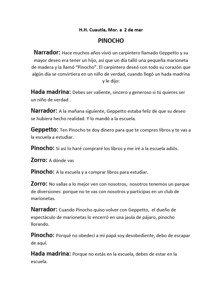 Pinocho Obra de Teatro PDF