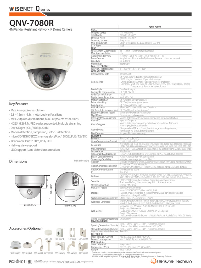 Datasheet qnv7080r 180621 PDF Protocols Camera Lens