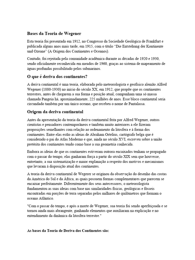 Bases Da Teoria de Wegener | PDF | Geociências | Natureza