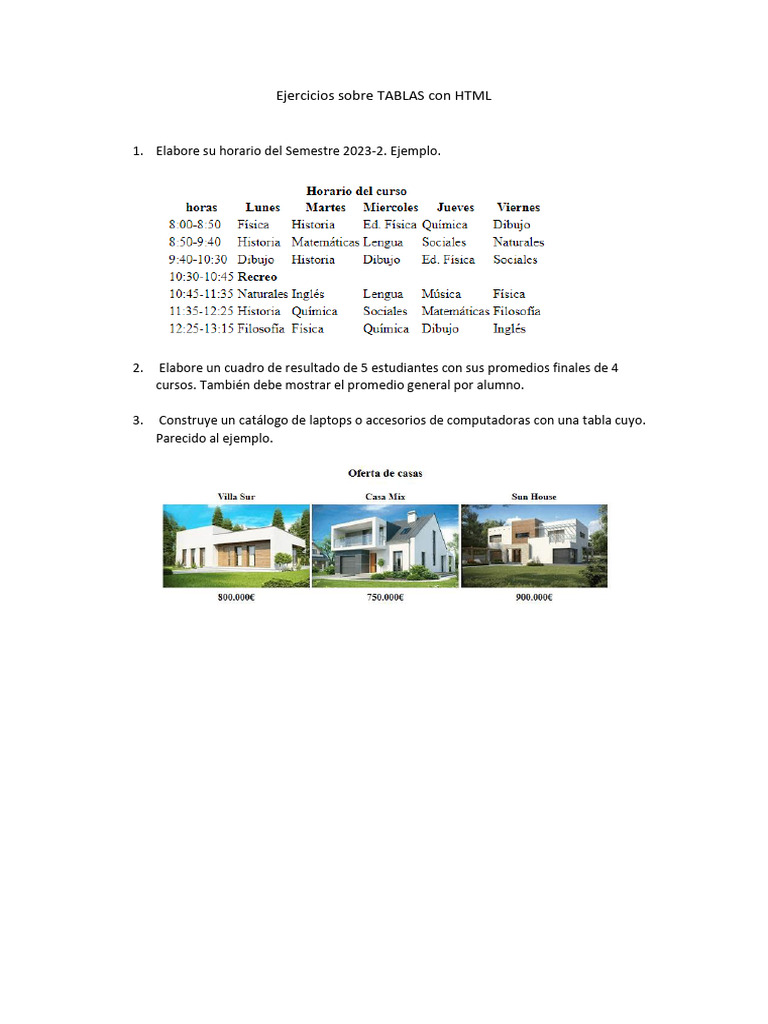 Ejercicios Sobre TABLAS Con HTML PDF