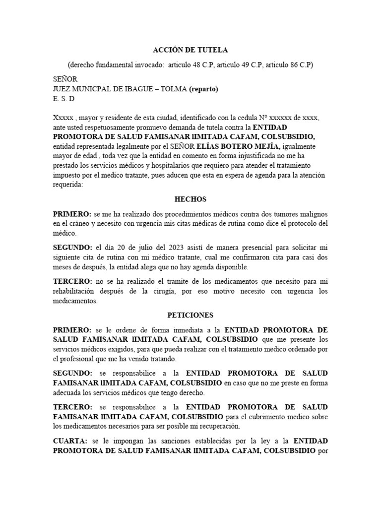 ACCIÓN DE TUTELA Salud | PDF