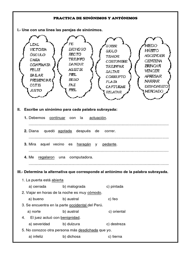 Ejercicios de Sinónimos y Antónimos | PDF