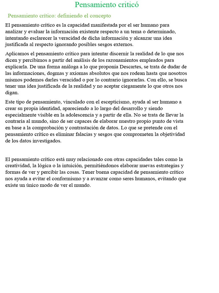Pensamiento Criticó | PDF | Crecimiento personal y profesional ...