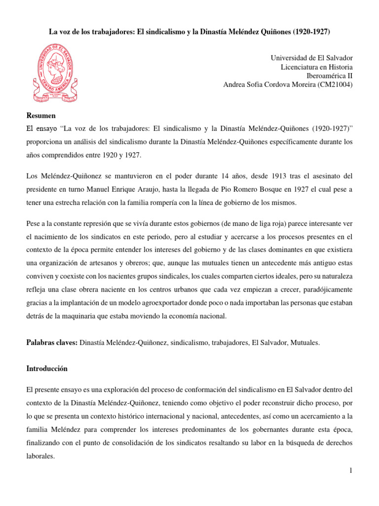 La Voz de Los Trabajadores El Sindicalismo y La Dinastía Meléndez