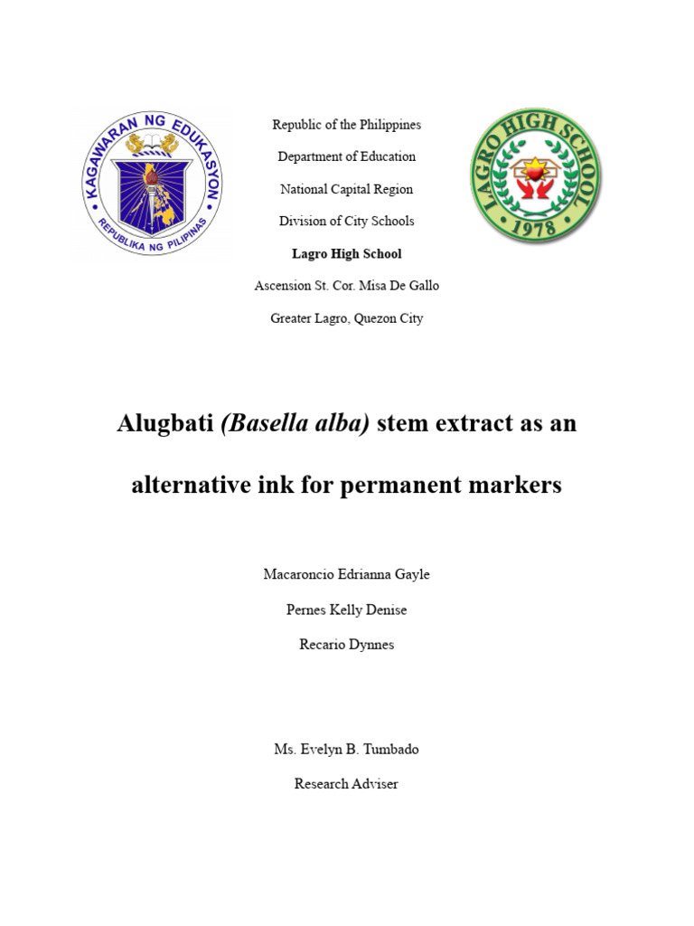 Alugbati Stem Extract as Marker Ink | PDF | Experiment | Materials