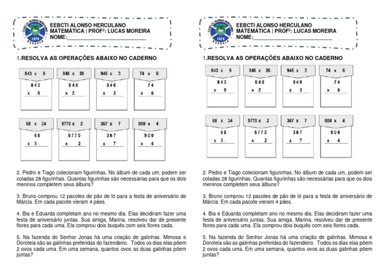 1.resolva As Operações Abaixo No Caderno 1.resolva As Operações Abaixo ...
