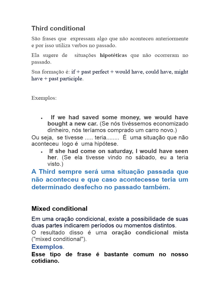 Condicionais: Third e Mixed Conditionals | PDF | Linguística