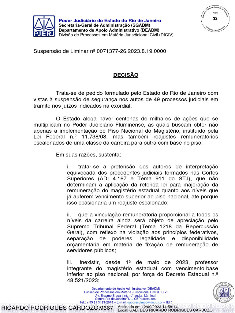 Suspensão de Liminar no RJ: Decisão Judicial | PDF | Mandamus | Jurisdição