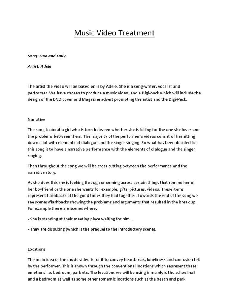 Music Video Treatment PDF Singing Camera