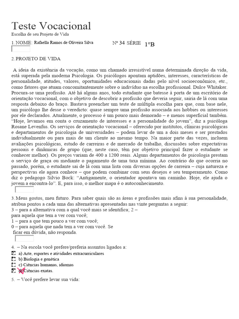 Edited - Teste Vocacional 2 | Download grátis PDF | Psicologia | Vida