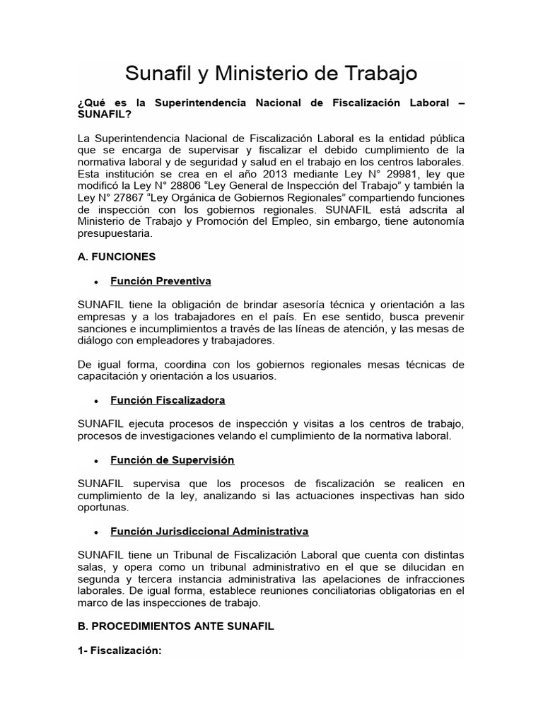 Sunafil y Ministerio de Trabajo | PDF | Derecho laboral | Sindicato