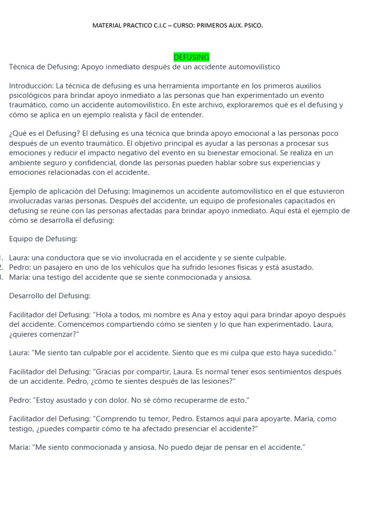 Defusing y Debriefing Psicológico | PDF | Las emociones | Trauma ...