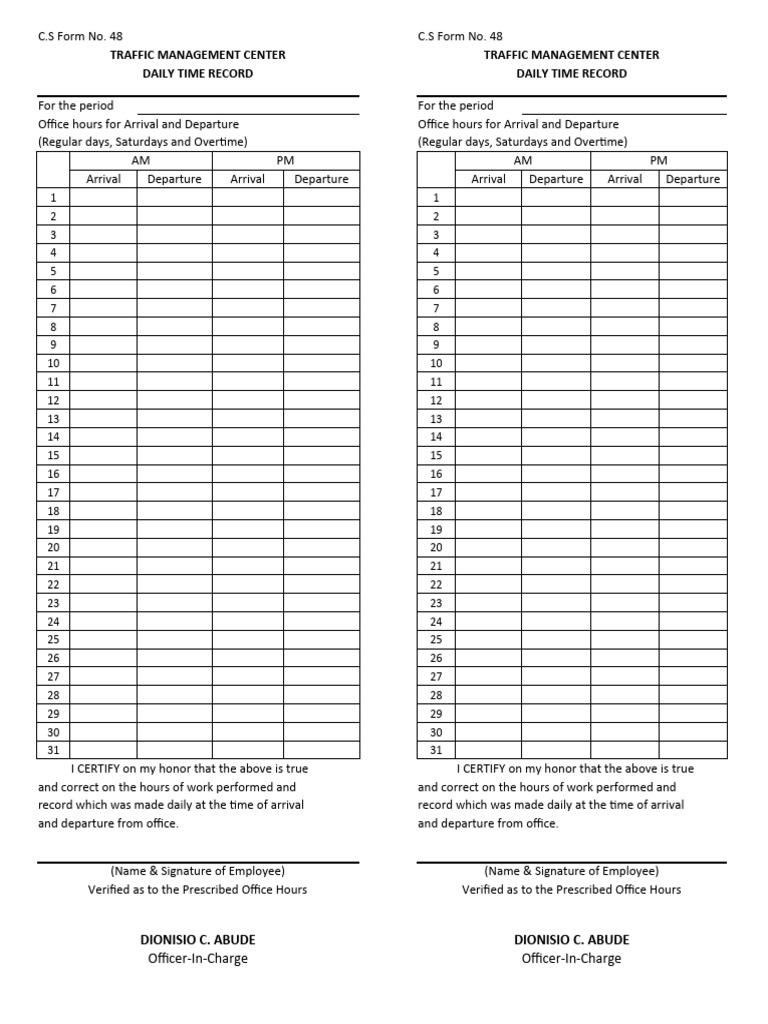 Daily Time Record Excel Template Word