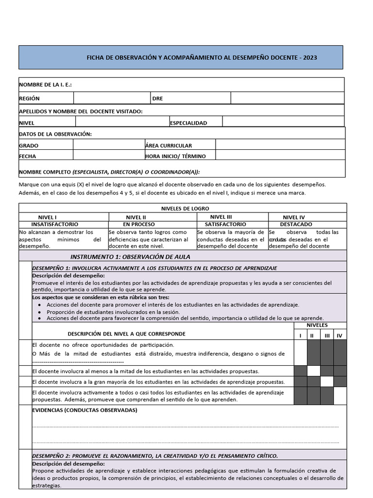 Ficha de Acompañamiento y Monitoreo Docente 2023 | PDF | Evaluación ...