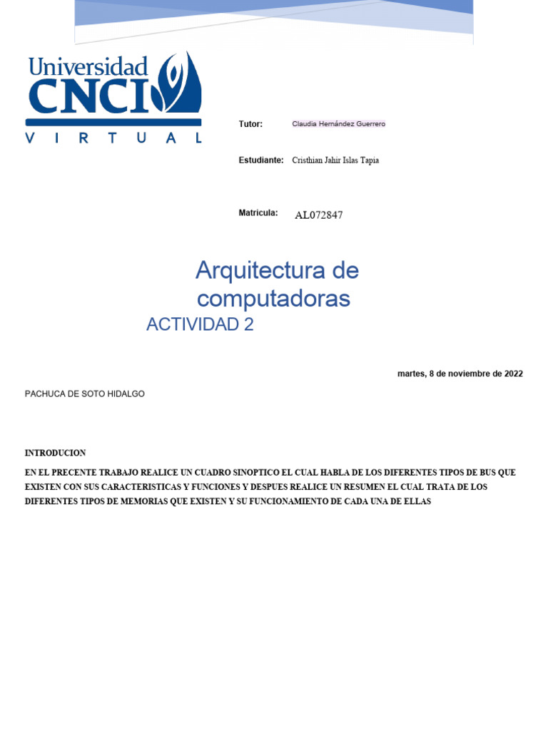 Arquitectura de Computadoras Actividad 2 | PDF | Almacenamiento de ...