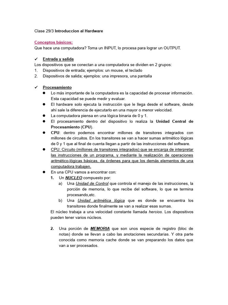 Introduccion Al Hardware Pdf Hardware De La Computadora Unidad