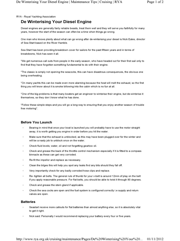Essential Diesel Engine De-Winterising Tips | PDF | Engines ...