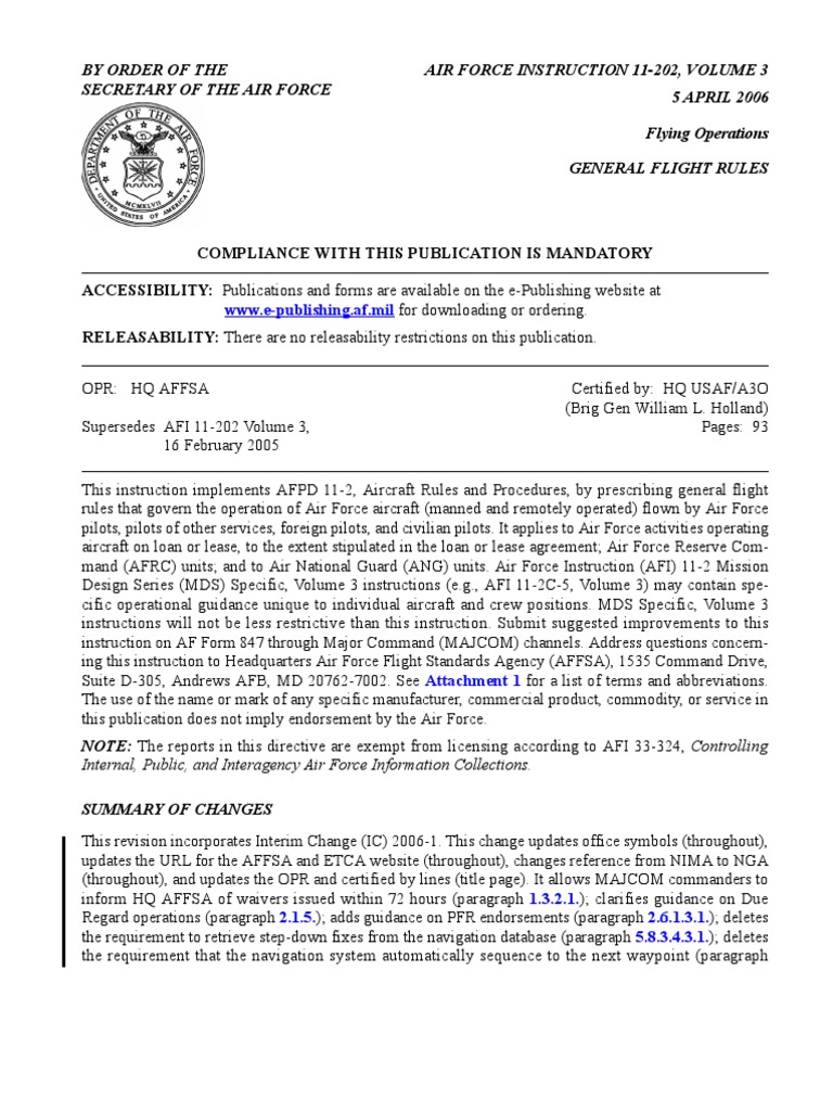 Us air force afi 11 202v3 instrument flight rules visual flight rules