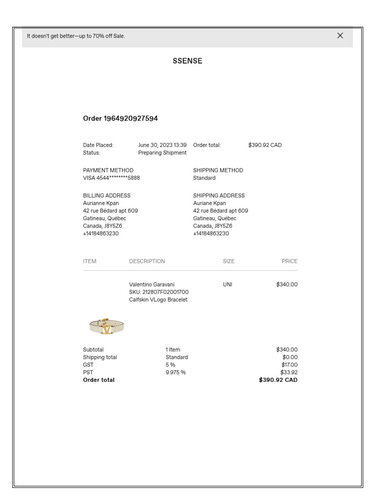 SSENSE Order Confirmation #1964920927594 | PDF