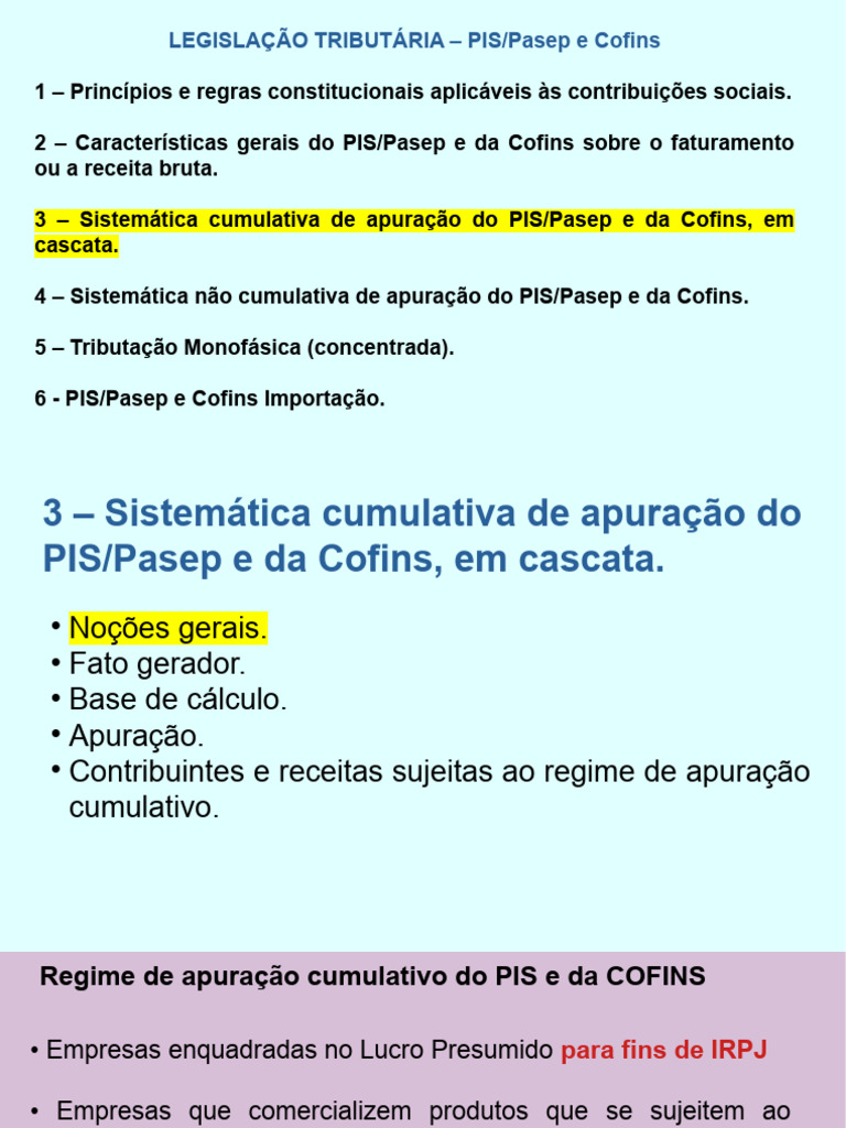Sistemática Cumulativa - PIS e COFINS | PDF | Imposto de Renda | Receita