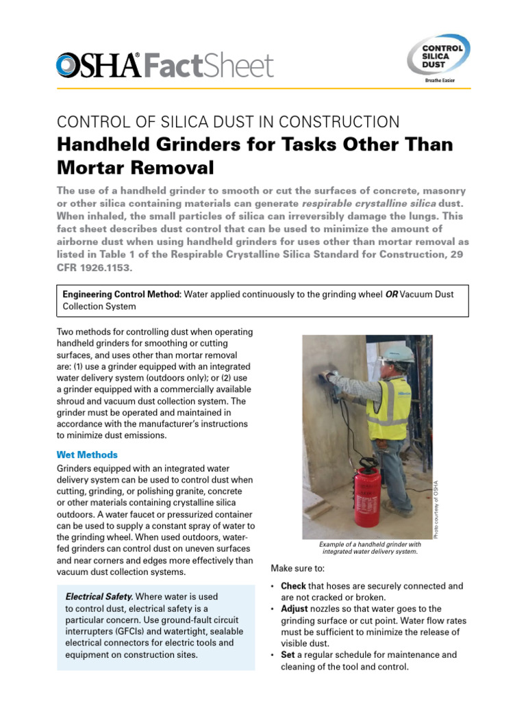 Silica Dust Control for Handheld Grinders | PDF | Occupational Safety ...