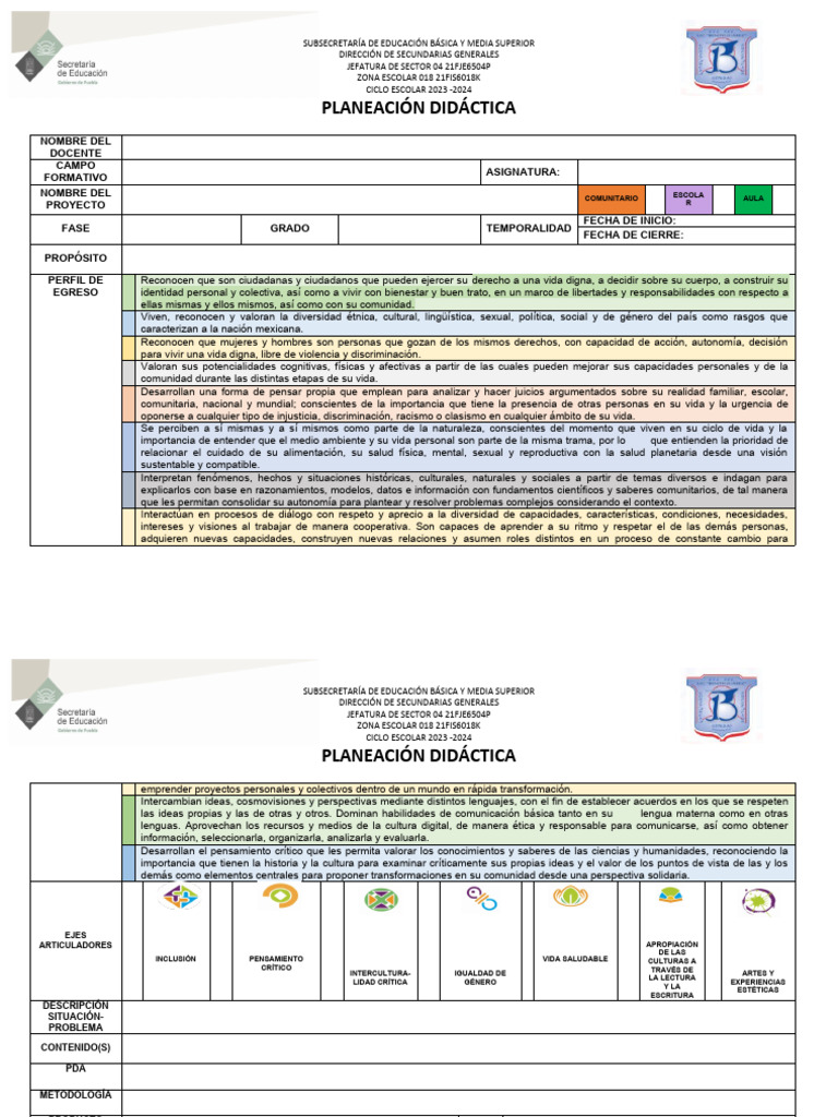 Formato de Planeacion-2 | PDF | Educación primaria | Aprendizaje