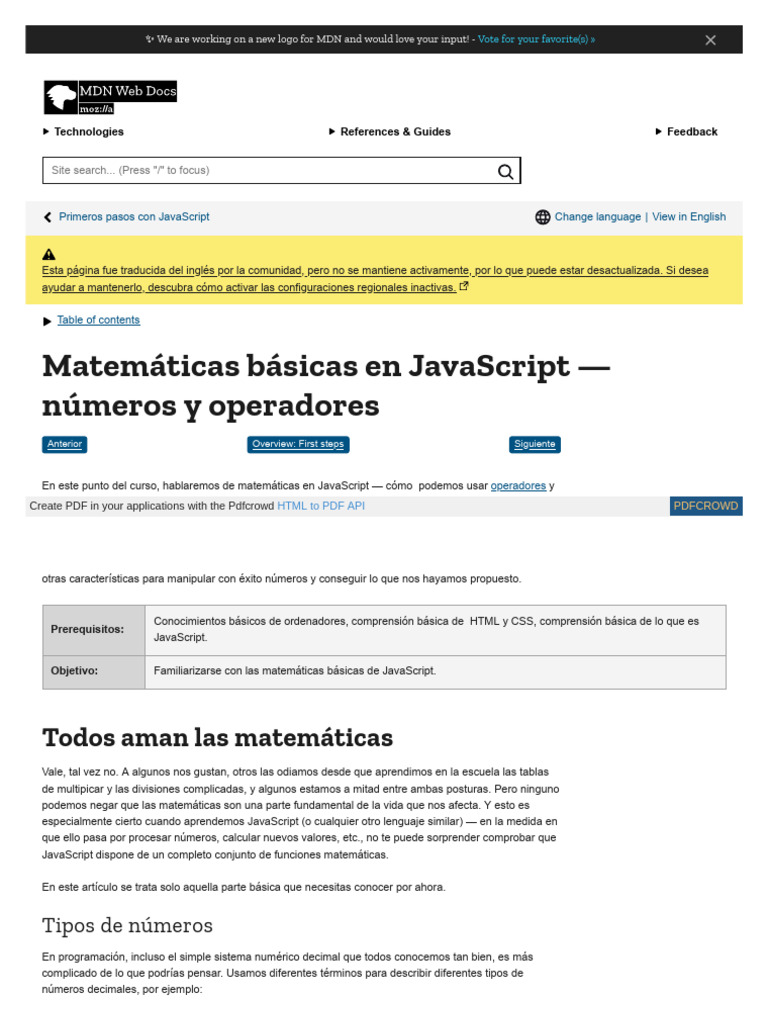 4.matemáticas Básicas en JavaScript - Números y Operadores | PDF ...