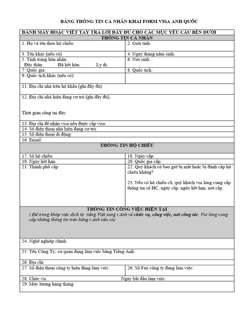 Thong Tin Khai Form Visa Uk | PDF