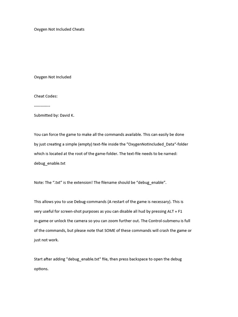 Oxygen Not Included Cheats PDF Water Valve