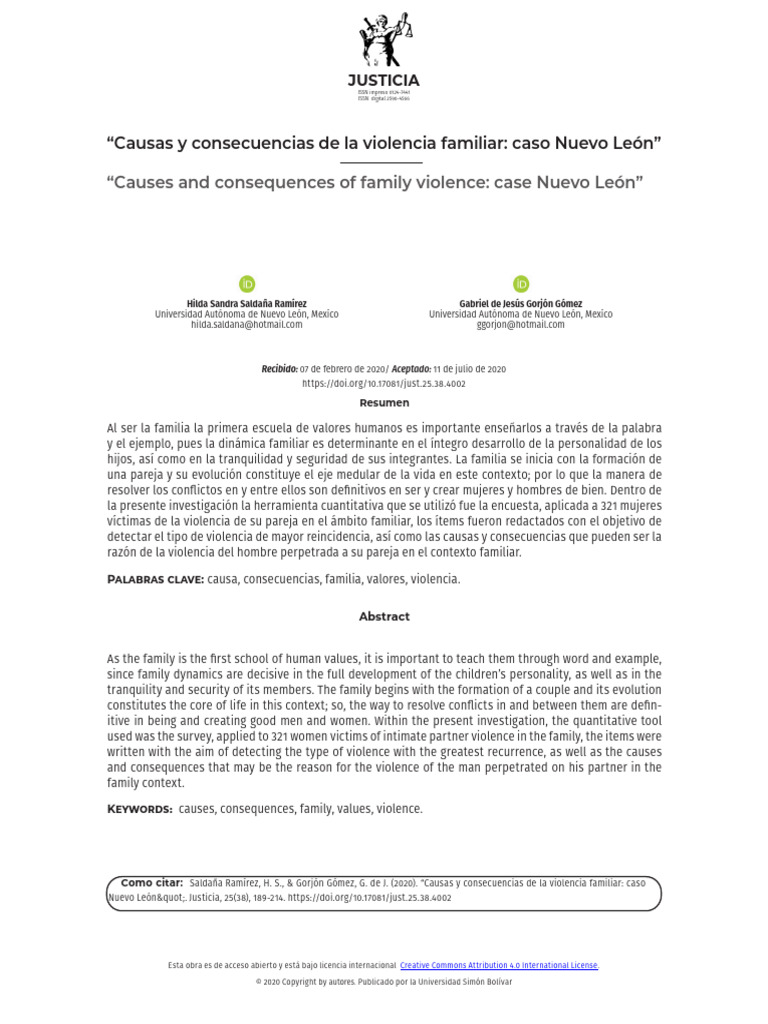 Causas y Consecuencias de La Violencia Familiar Caso Nuevo León | PDF ...