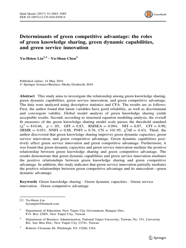 Determinants Of Green Competitive Advantage Pdf Innovation