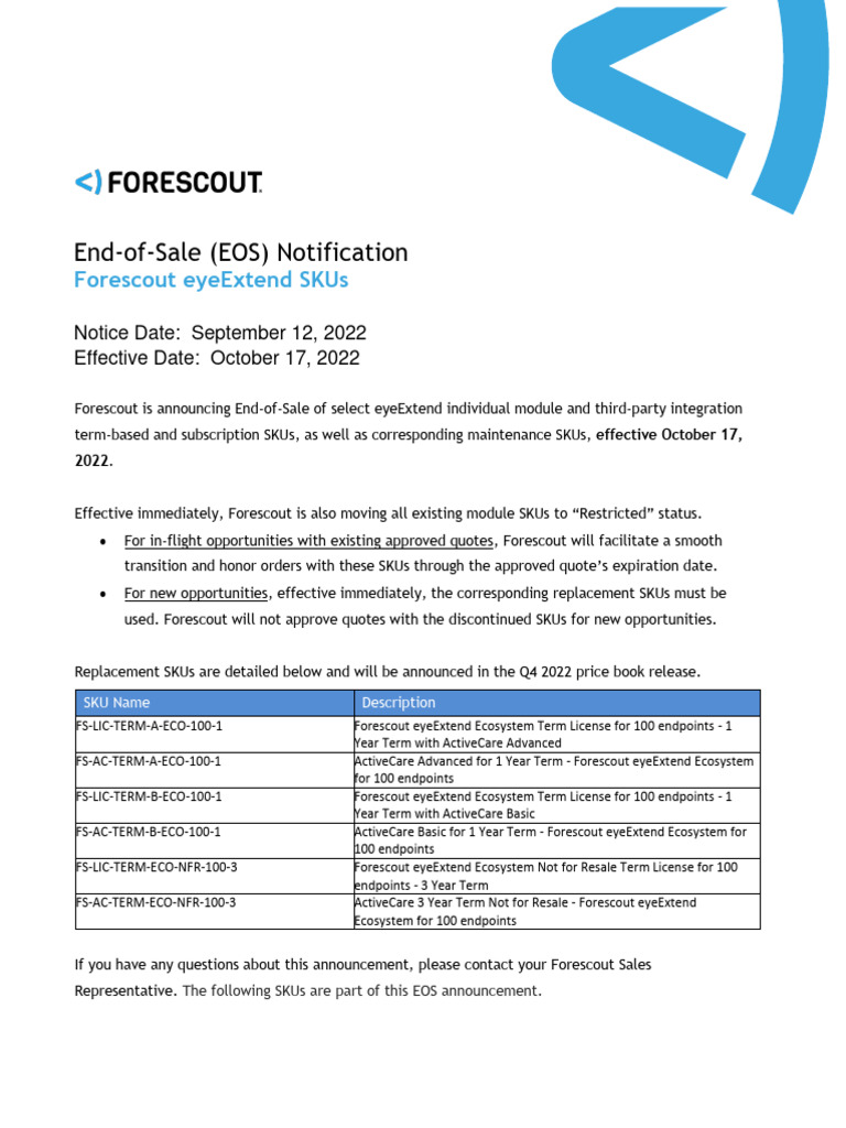 Forescout eyeExtend EOS Announcement | PDF | Crime Prevention | Secure ...