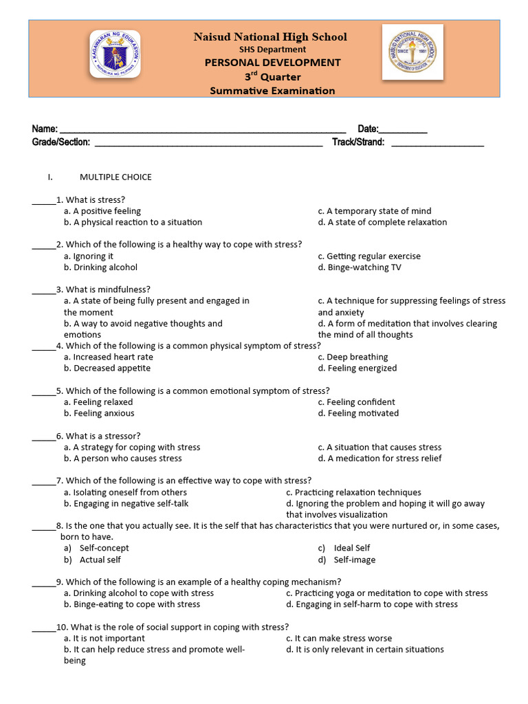 Personal Development Exam Review | PDF | Self Esteem | Feeling