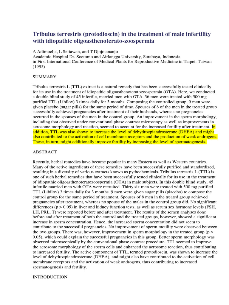 TribulusTerrestrisProtodioscinInTheTreatmentOfMaleInfertility