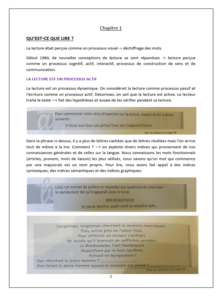La Lecture : Processus Actif et Interactif | PDF | Pédagogie ...