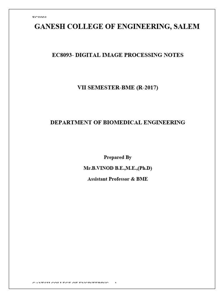 EC8093 Digital Image Processing Notes | PDF | Medical Imaging | Radiography