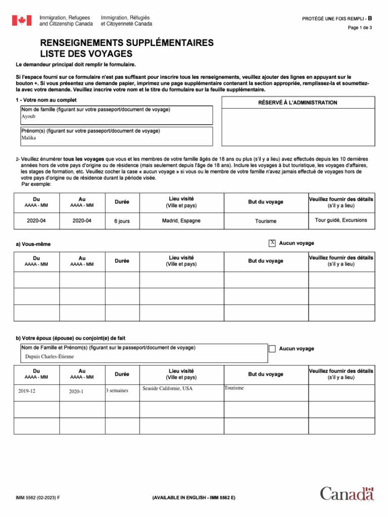Renseignements Voyage IMM 5562 | PDF | Gouvernement et identité ...