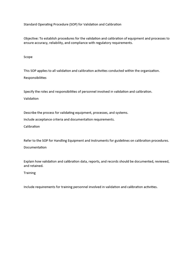 Sop For Validation & Calibration PDF