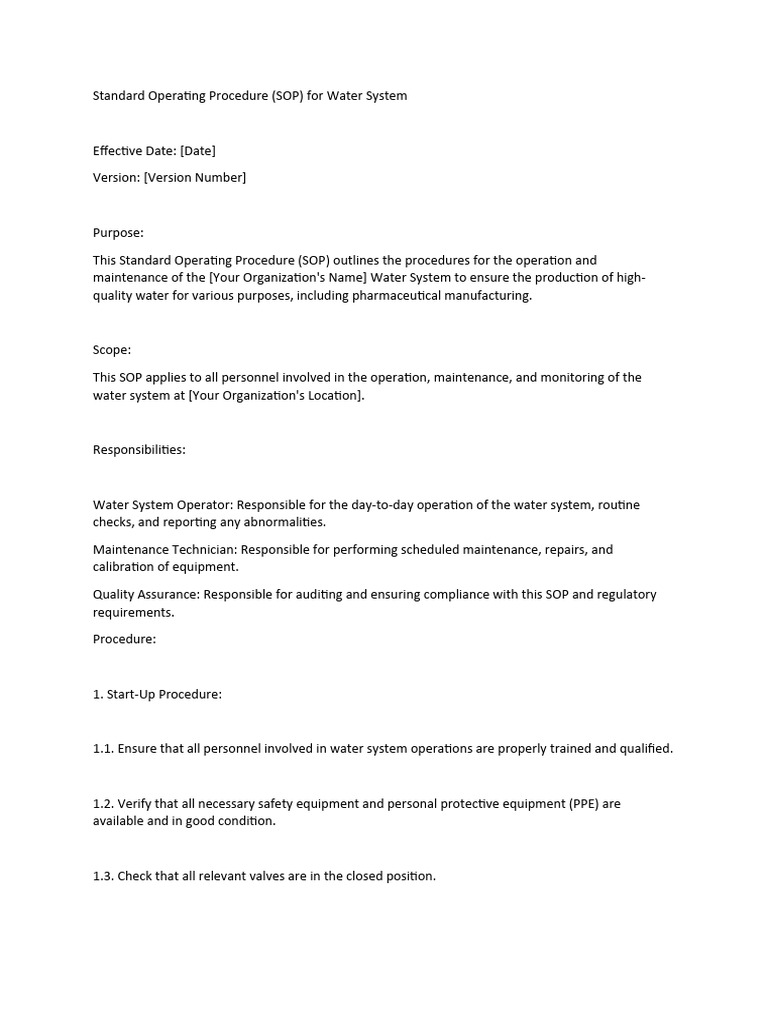 SOP for Water System Operation and Maintenance | PDF | Calibration ...