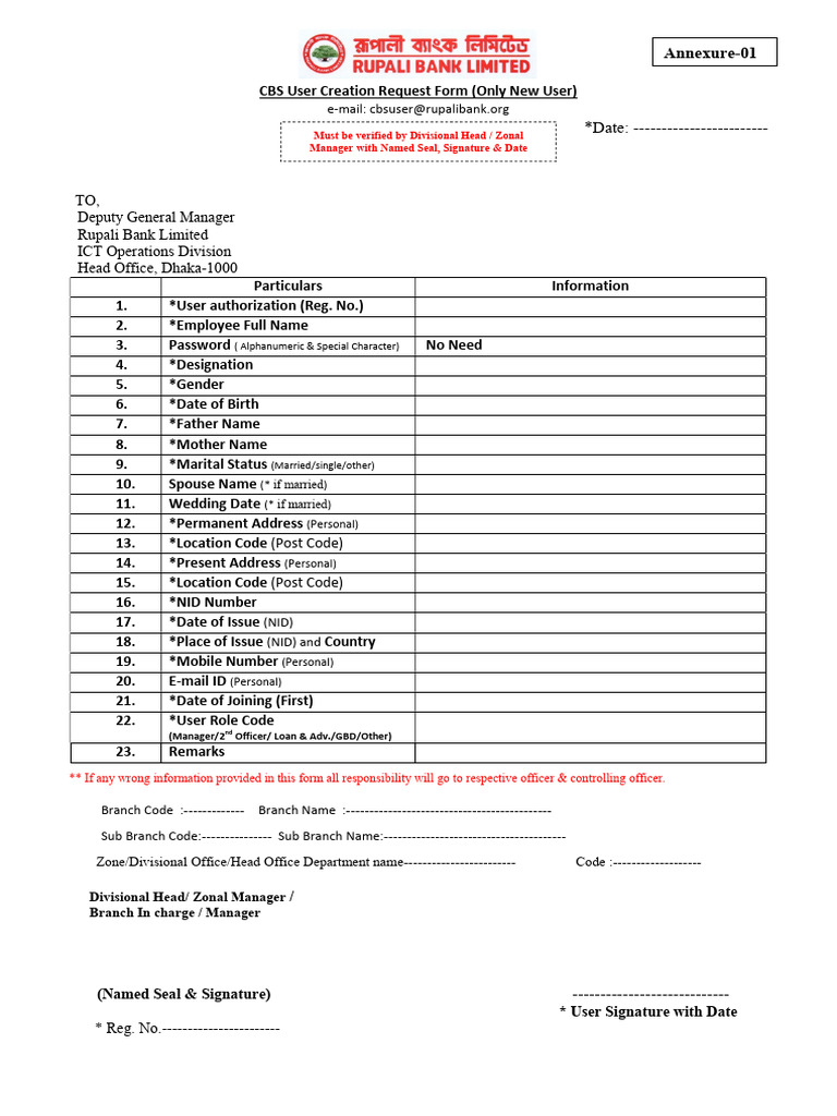 CBS User Creation and Change Forms | PDF | Cyberspace | Security Technology