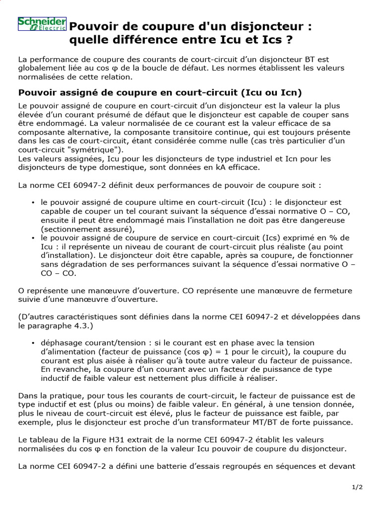 Pouvoir de coupure des disjoncteurs BT PDF Ingénierie de l'énergie — free download