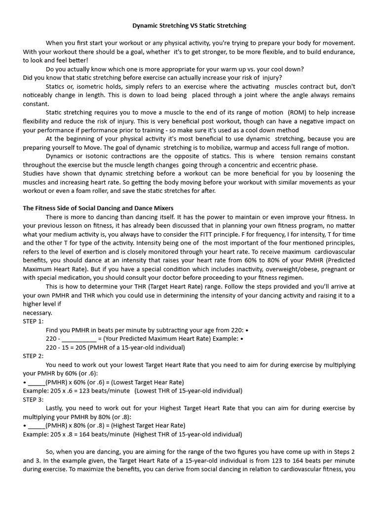 Dynamic stretching vs static stretching pe9 pdf heart rate obesity