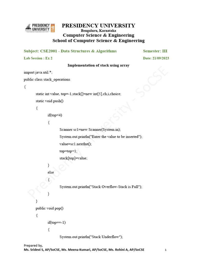 Stack Implementation Using Arrays | Download Free PDF | Information ...