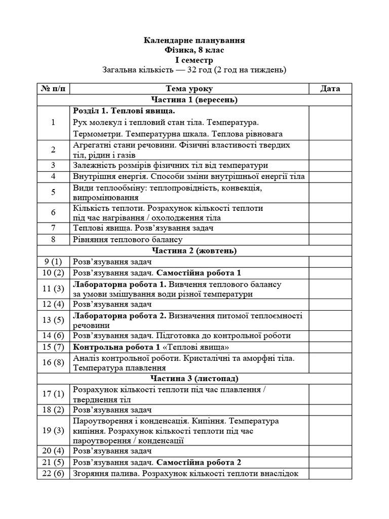 Фізика 8 клас 2семестр ГОТ | PDF